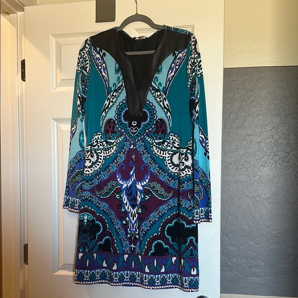 Hale Bob Blue V-Neck Bell Sleeve Dress